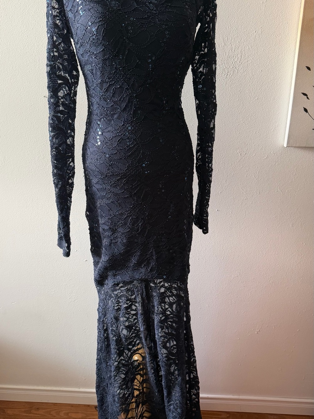 Blue  Lace Long-Sleeve Mermaid Dress